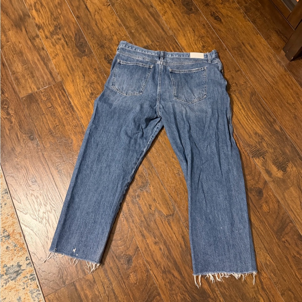 Pistola Medium Blue Denim Jeans with White Leather Patch - barrel leg